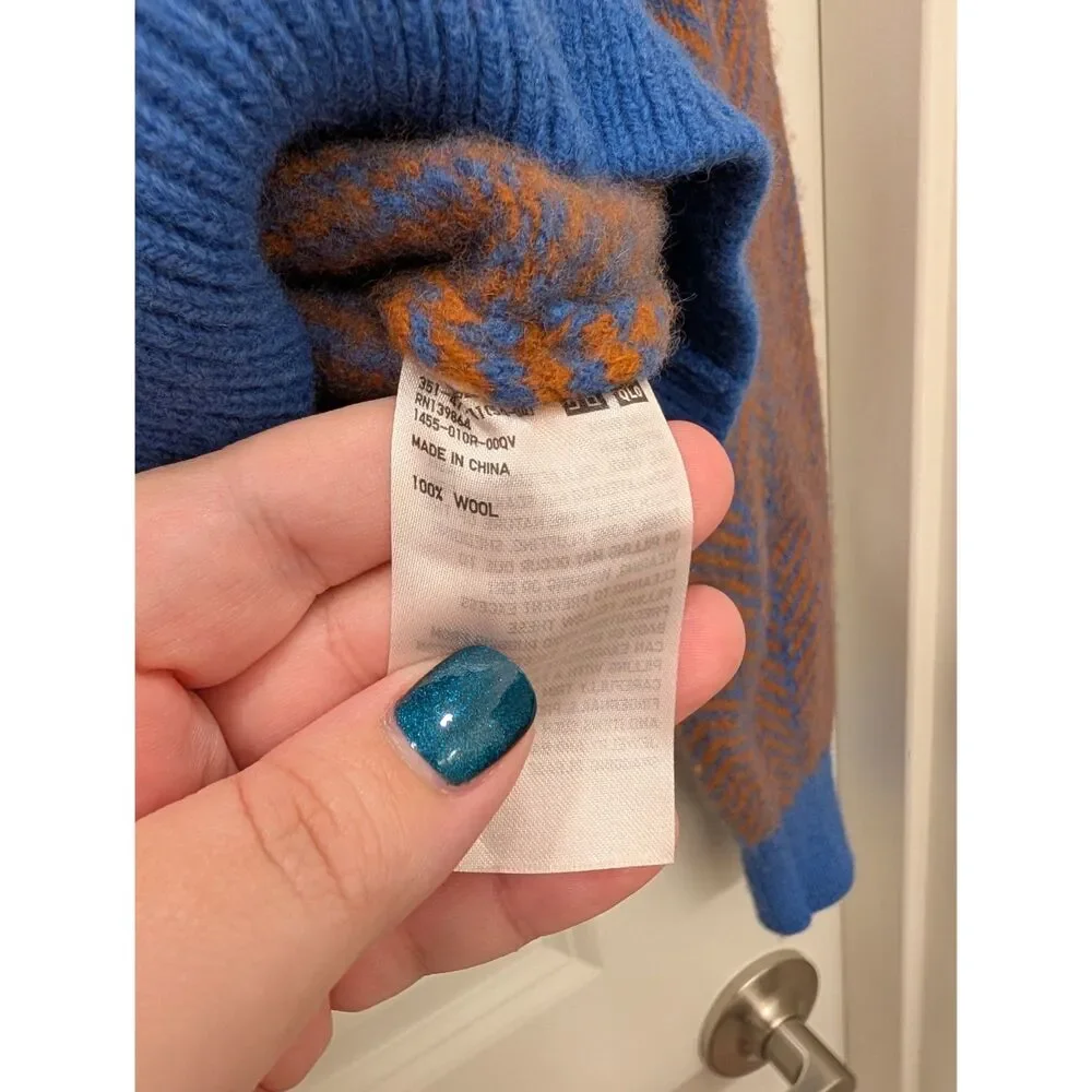 JW ANDERSON Brown Blue Wool Crewneck Long Sleeve Sweater Size Small S